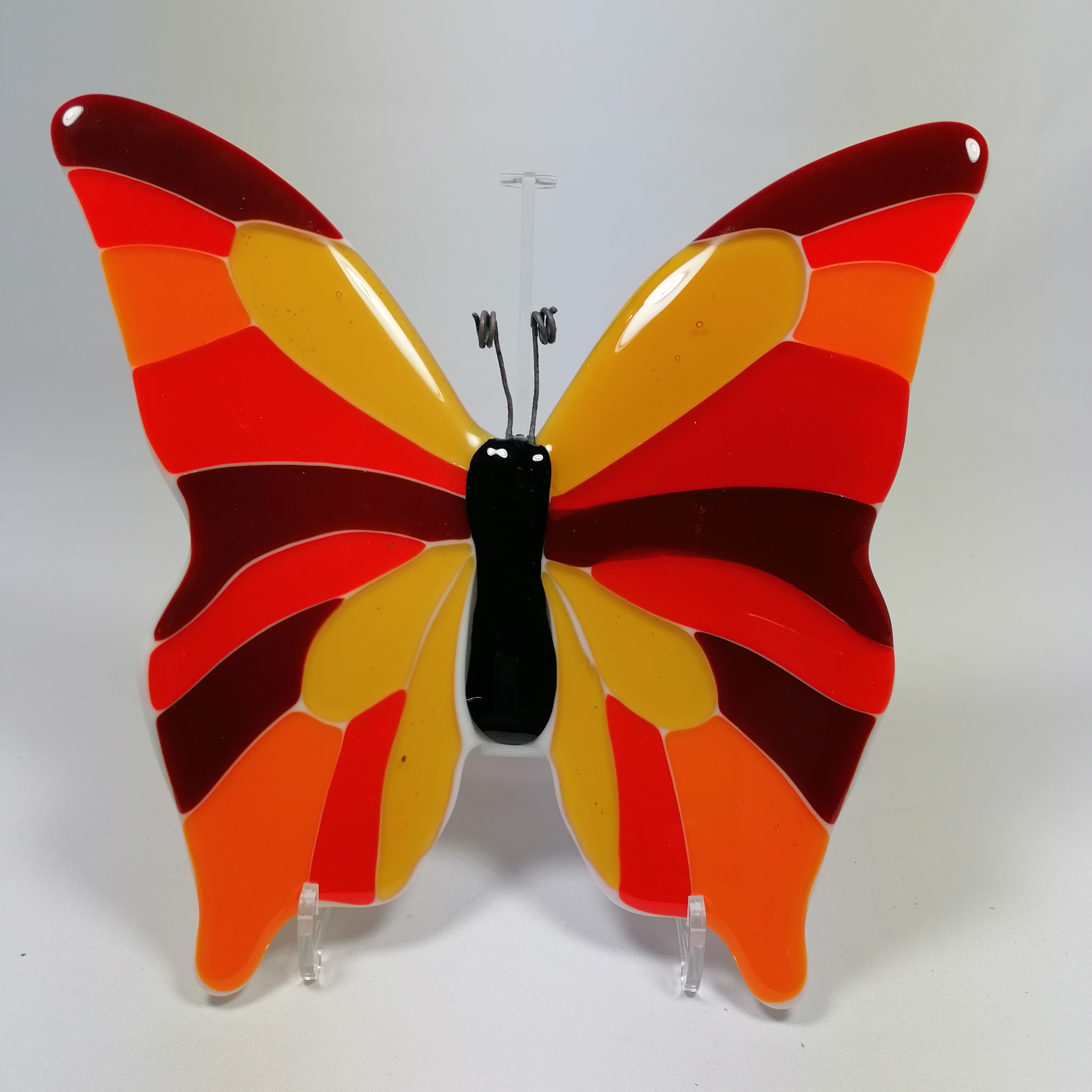 leraar Port leerboek Glazen vlinder oranje rood okergeel klein