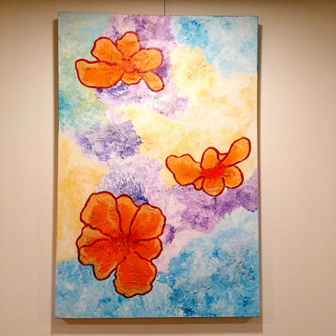 Oranje bloemen schilderij