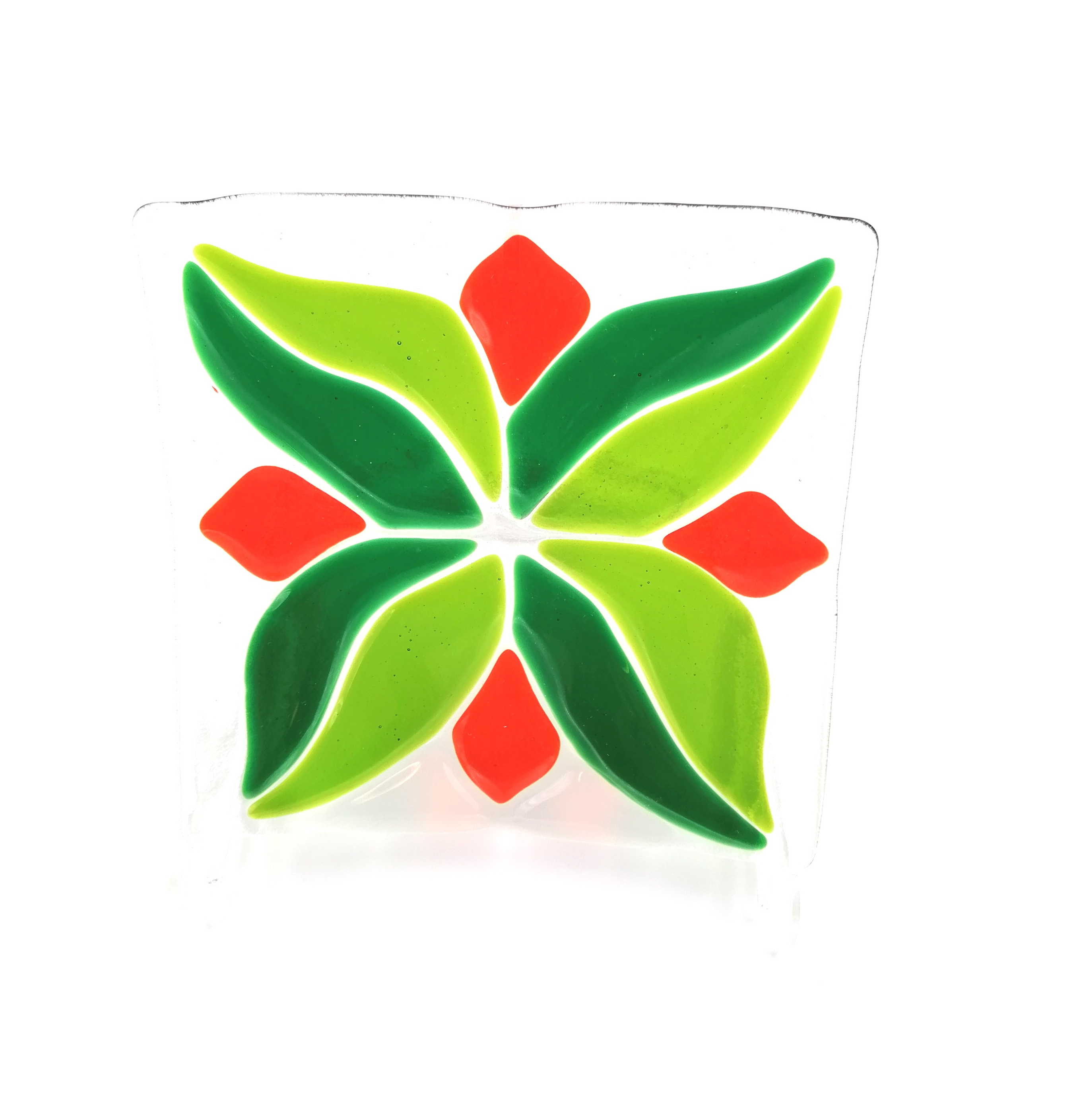 Transparant schaaltje vierkant met groen oranje bloem