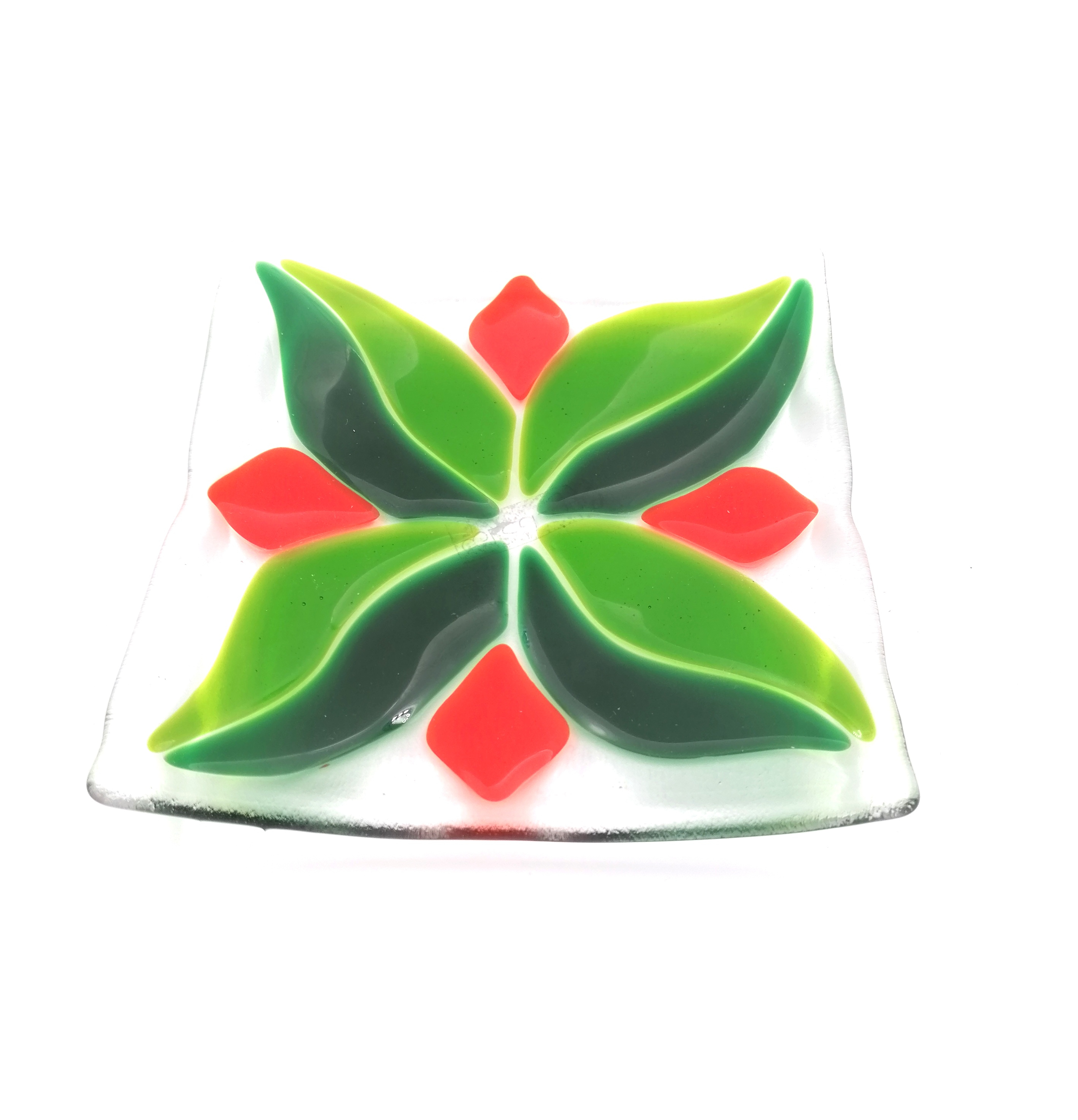 Transparant schaaltje vierkant groen oranje bloem 2