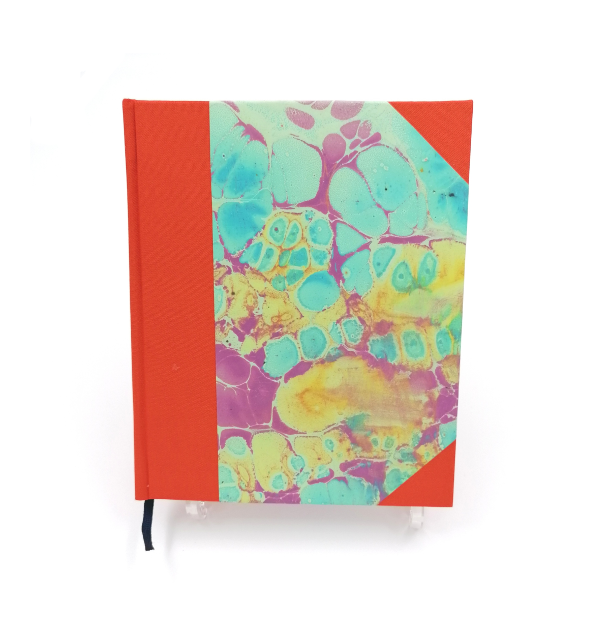 oranje A5 boek met gemarmerd papier pastel